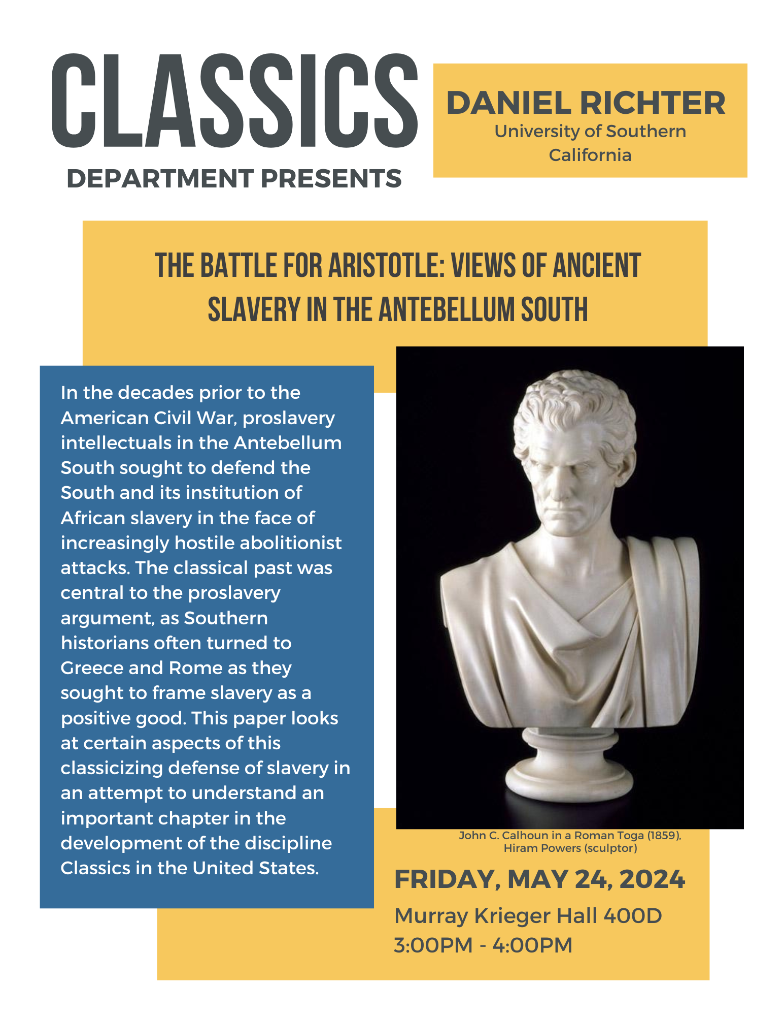 Battle for Aristotle Talk by Daniel Richter on May 24, 2024 at 3pm in Murray Krieger Hall 400D