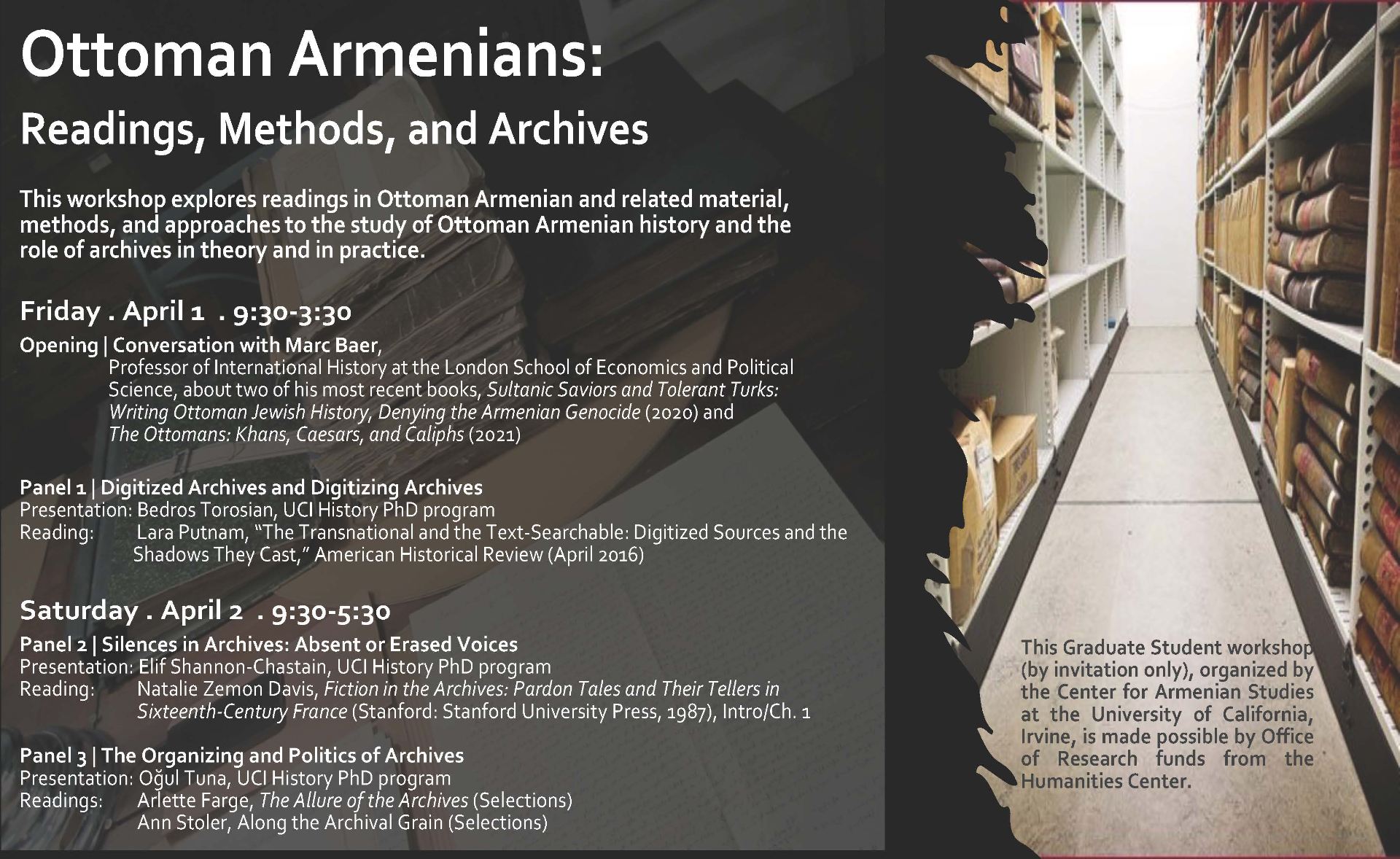 Poster for "Ottoman Armenians: Readings, Methods, and Archives - Graduate Student Workshop"