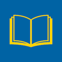 Yellow book icon against a blue background