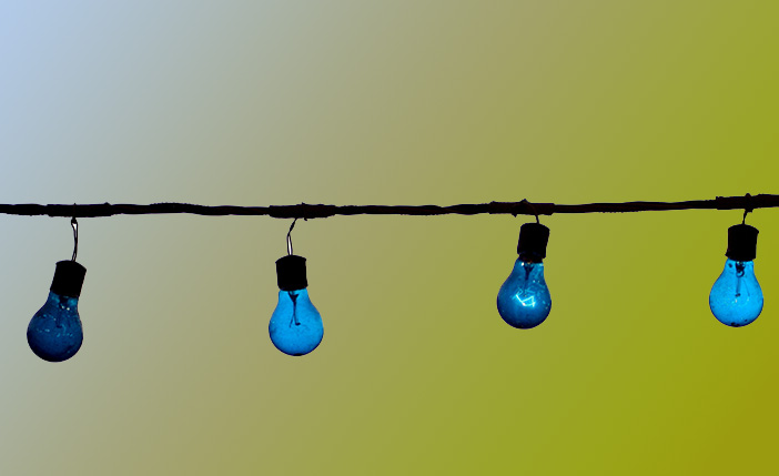 Line of blue lightbulbs