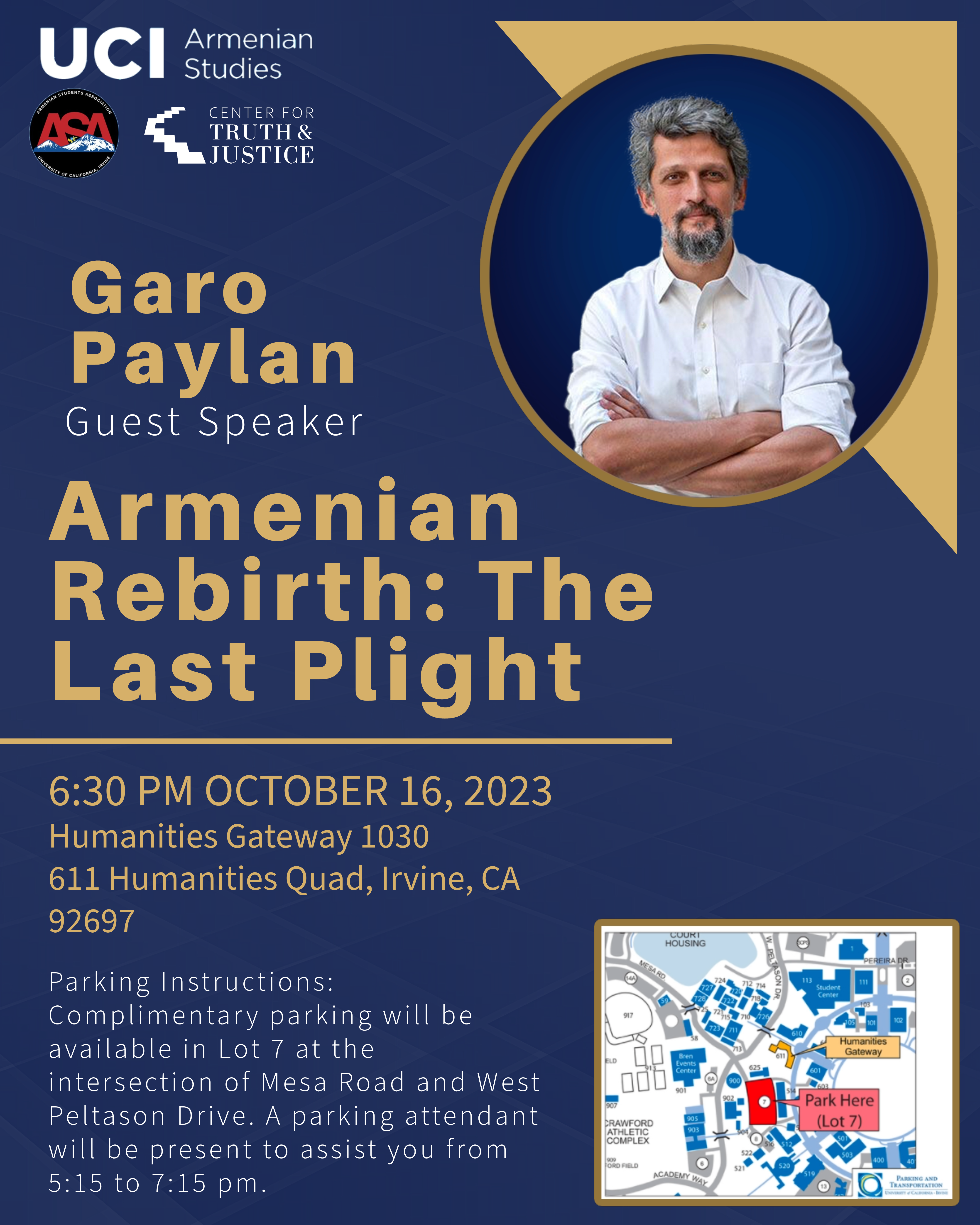 Guest Speaker,Paylan - Armenian Rebirth The Last Plight, 6:30pm October 16, 2023 in HG 1030