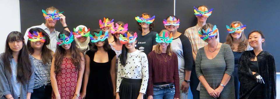 Group photo of English majors in colorful masks