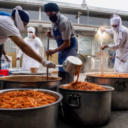 Sikhs preparing meals for seniors and the disabled at their Pacoima gurdwara