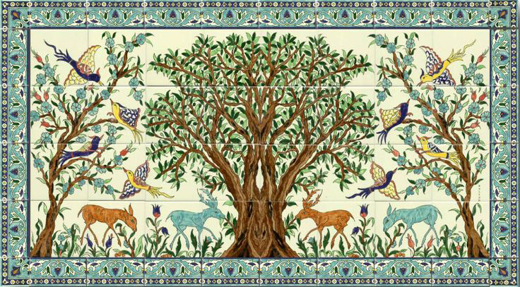 Artwork of a tree and animals