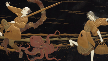 Artwork of a woman fleeing an octopus