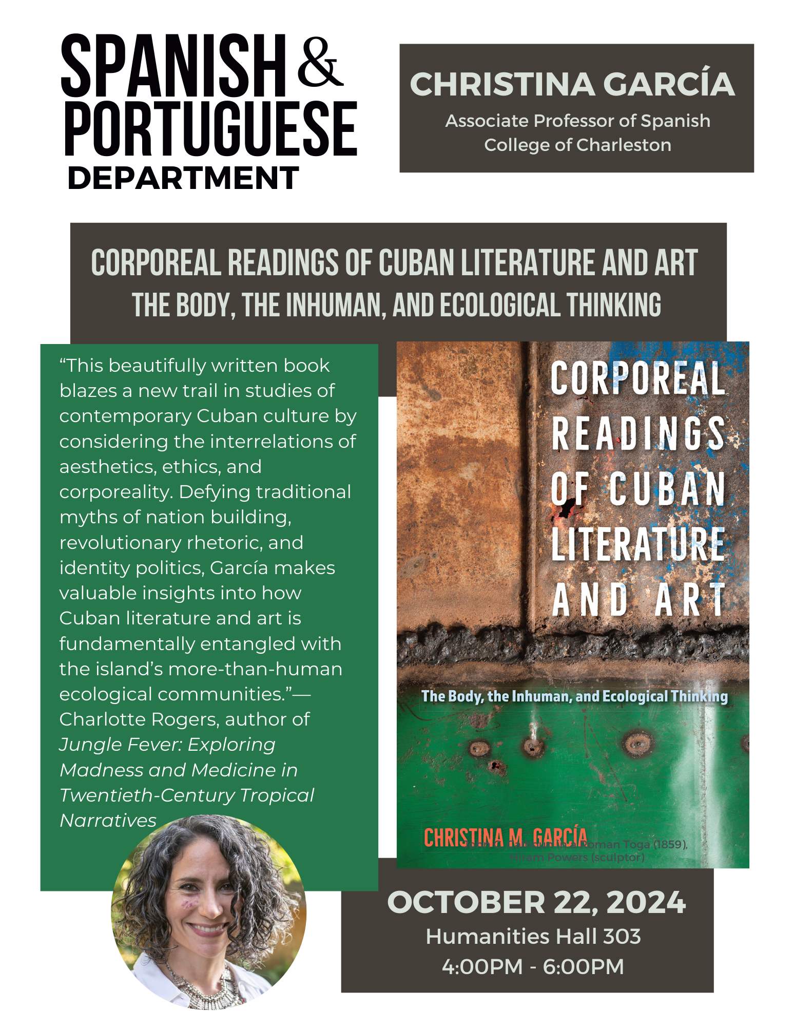 Christina Garcia Book Talk on October 22, 2024 at 4PM in HH 303