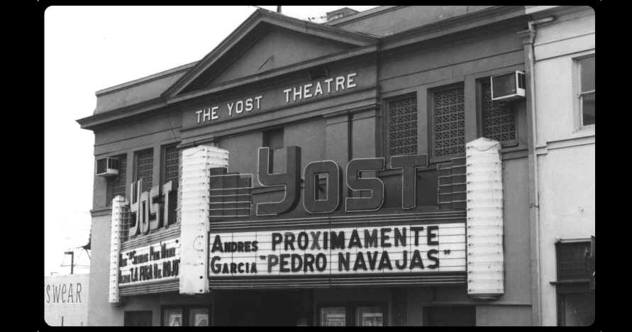 A black and white photo of the Yost Theater