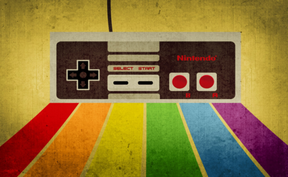 pastels drawing of nintendo game box on LGBTQ+ flag