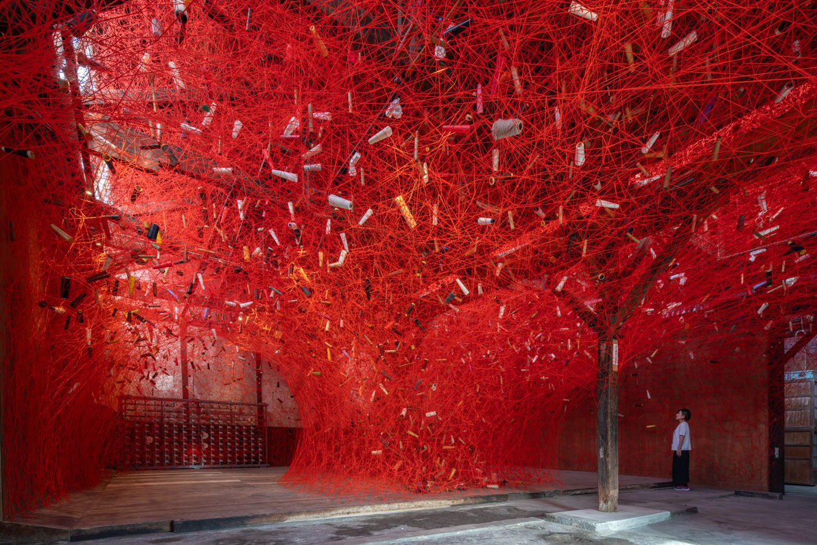 Installation artwork by Japanese artist Chiharu Shioti