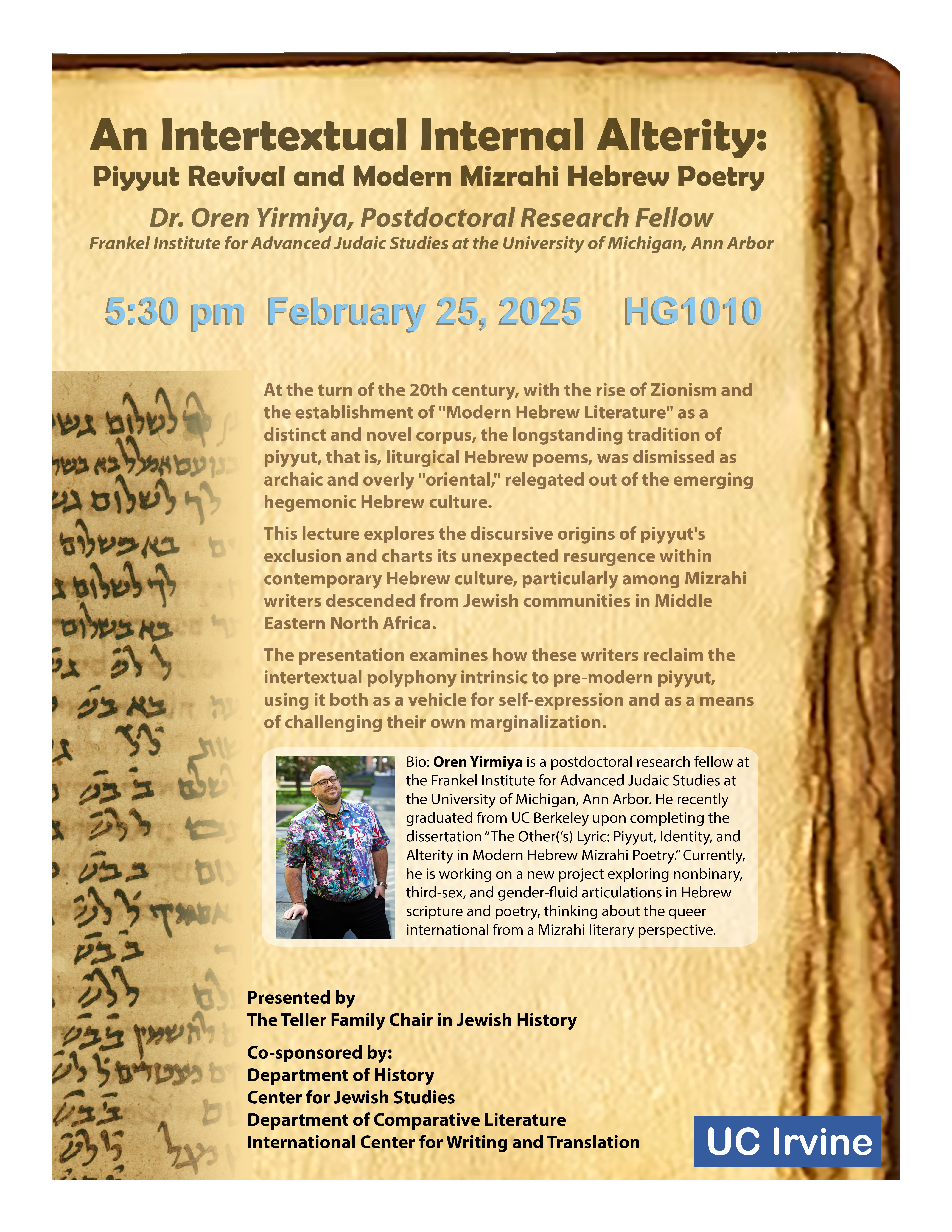 flyer for Feb 25, 2025 talk by Oren Yirmiya 01-23-25 version