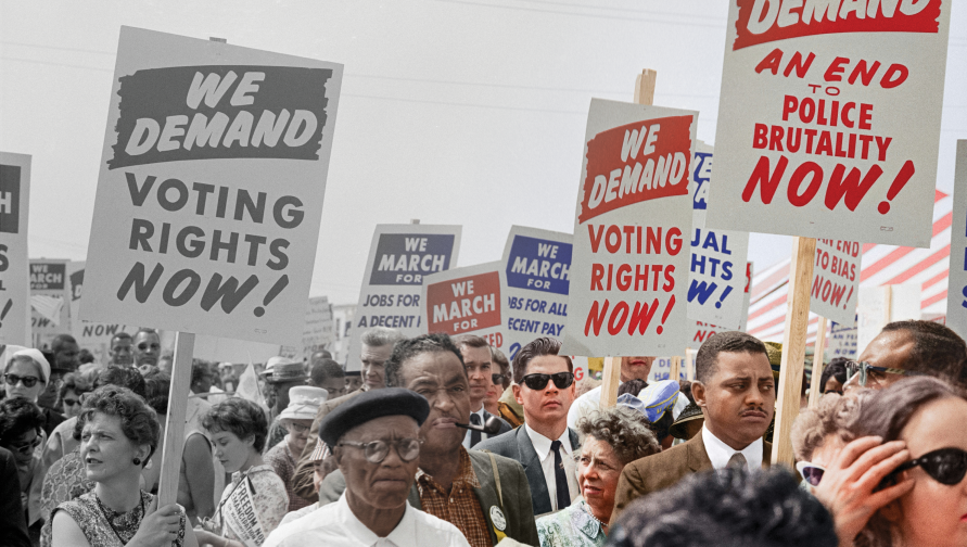 Historical image from the March on Washington in black and white and color