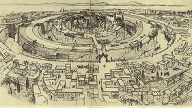 Ink drawing of city of Atlantis