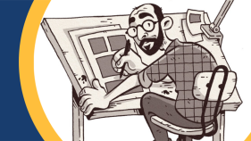 drawing of man drawing a comic strip