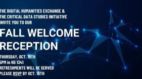 white text on constellated background: Fall welcome reception