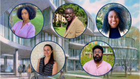 Collage of five new humanities postdoctoral fellows