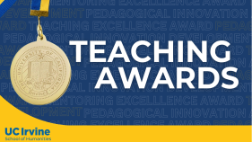 An edited photo with a UCI medal and text that reads "Teaching Awards"