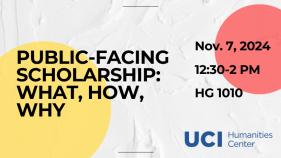 banner with red and yellow background circle; event tile: public-facing scholarship - what, how, why