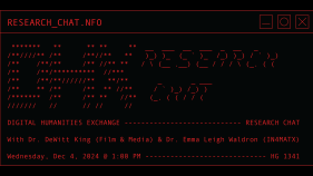red text on black background, Digital Humanities Exchange Research Chat