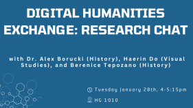banner with blue background, text digital humanities exchange: research chat
