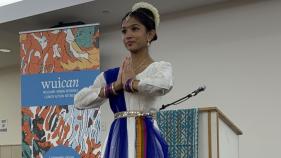 Pragya Jain performs an interpretive dance based on the Iriyavahiyam Sutra at Air: An Interfaith Exchange hosted by the Jain Center for Southern California. Photo credit: Munyao Kilolo, UCHRI