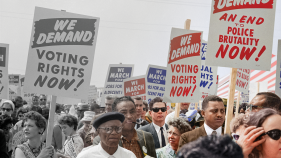 Historical image from the March on Washington in black and white and color