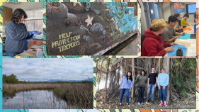 A photo collage of students participating in the Wuican internship, the location students are going to and work students are doing in the classroom