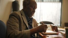 Image of Ngugi c. 2024 courtesy of Heran Li, Comparative Literature major