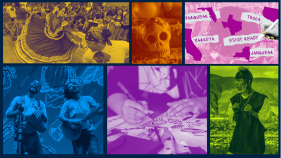 Six colorful images in a grid layed out in different shapes and sizes.