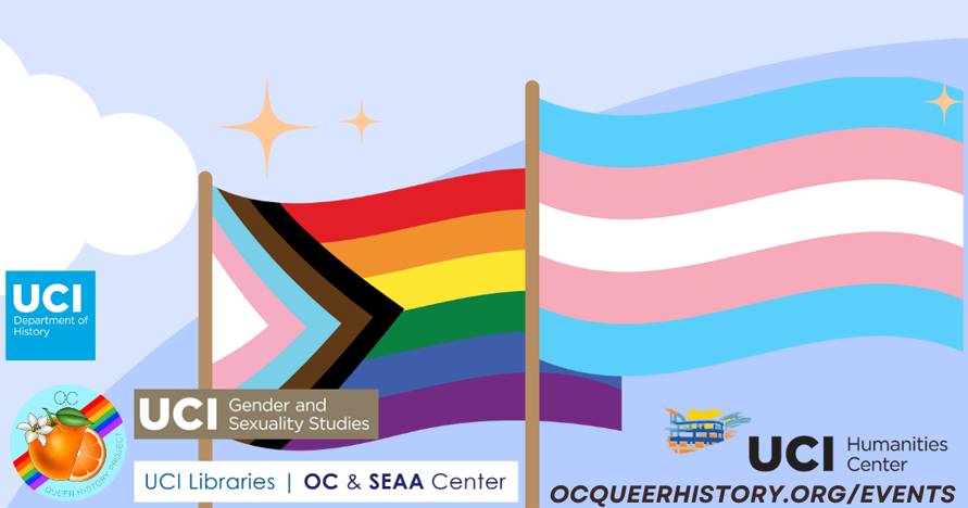 A image of a LGBTQ+ pride flag and a Trans pride flag.