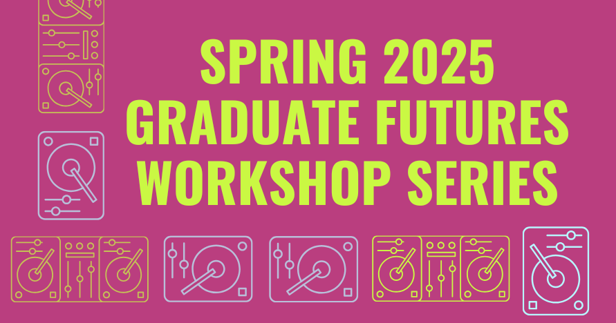 pink background with mixing table images; text spring 2025 graduate futures workshop series