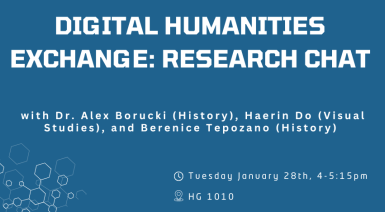 banner with blue background, text digital humanities exchange: research chat