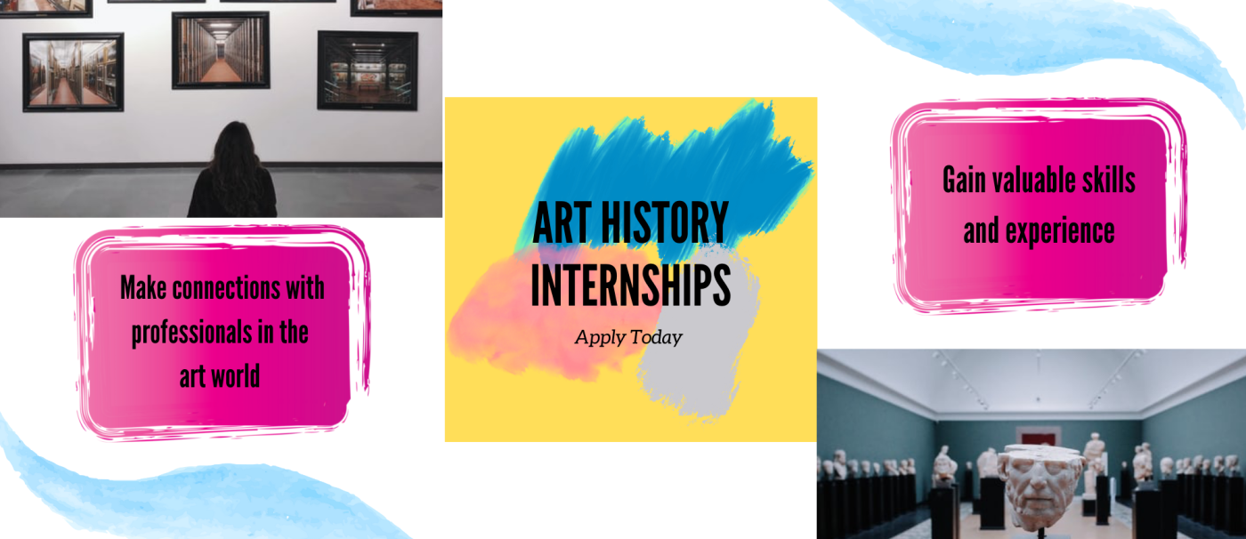 Student looking at painting, Museum exhibit, Art History Internships, make connections with professionals in the art world