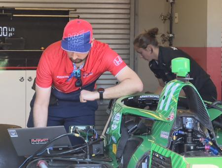 Noah Stein Working on Marcus Armstrong's No 11 Honda entered by Chip Ganassi Racing at WeatherTech Raceway Laguna Seca in Monterey CA