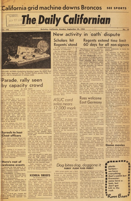 Front page of Daily Californian newspaper