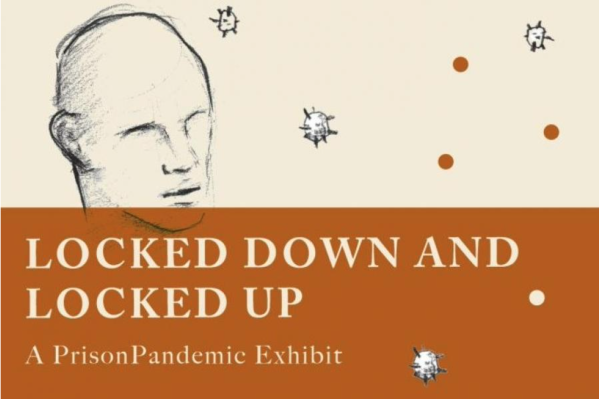 A rust and ivory-colored poster with a line drawing of a face