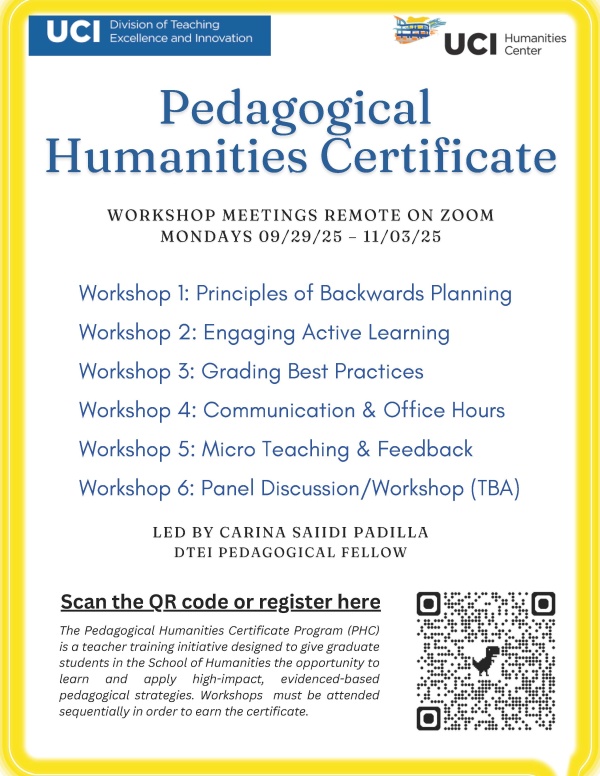 flyer for Pedagogical Humanities Certificate Fall 2025 with QR code for registration