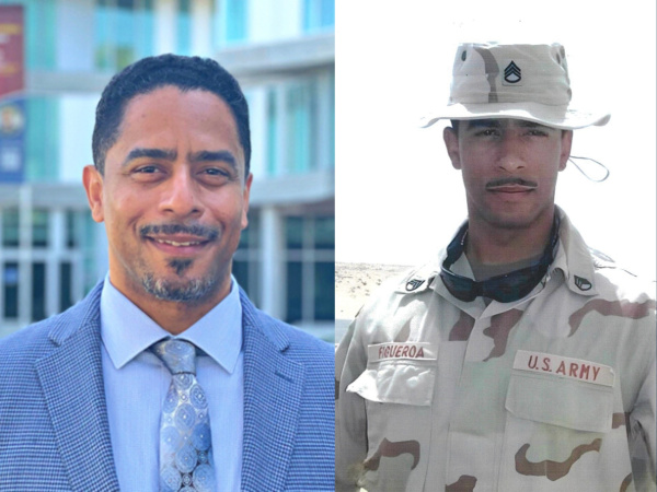 Tomas Figueroa left present, right serving in military.