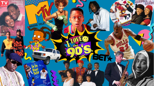 A collage of images from 90's black popular culture.