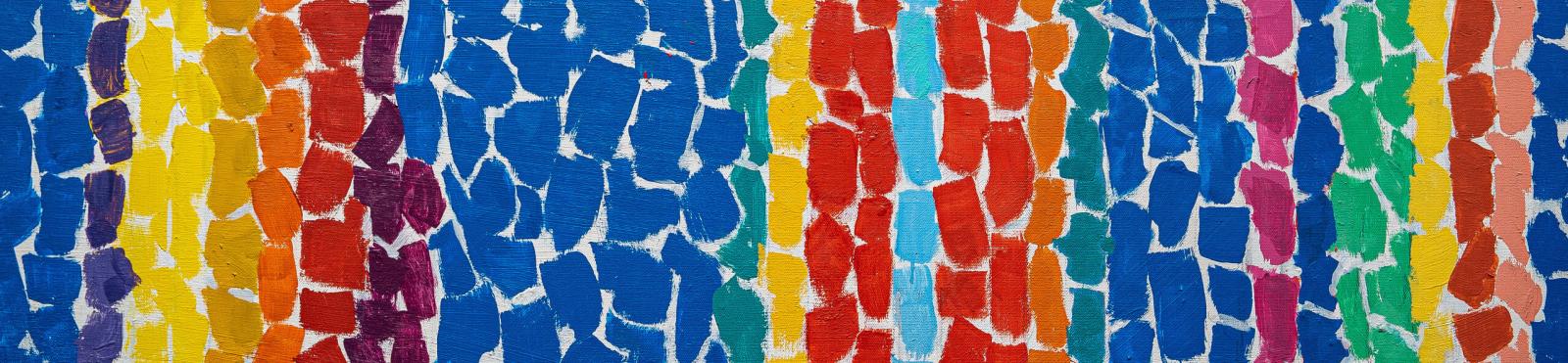 Marbled alternating columns of the colors blue, yellow, red, with some green
