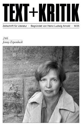 The cover of TEXT+KRITIK, with a photo of Jenny Erpenbeck