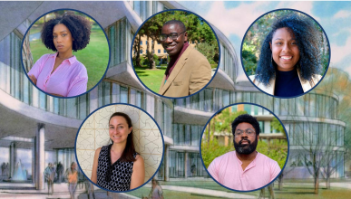 Collage of five new humanities postdoctoral fellows