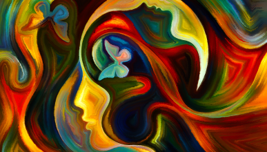 Colorful artwork picturing a head and butterfly