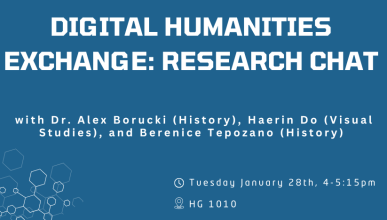 banner with blue background, text digital humanities exchange: research chat