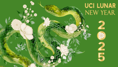 Green image of snake with text "UCI Lunar New Year 2025"