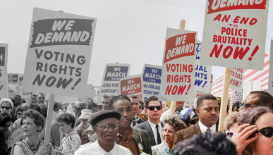 Historical image from the March on Washington in black and white and color