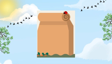 Brown Bag on Blue Sky with Birds